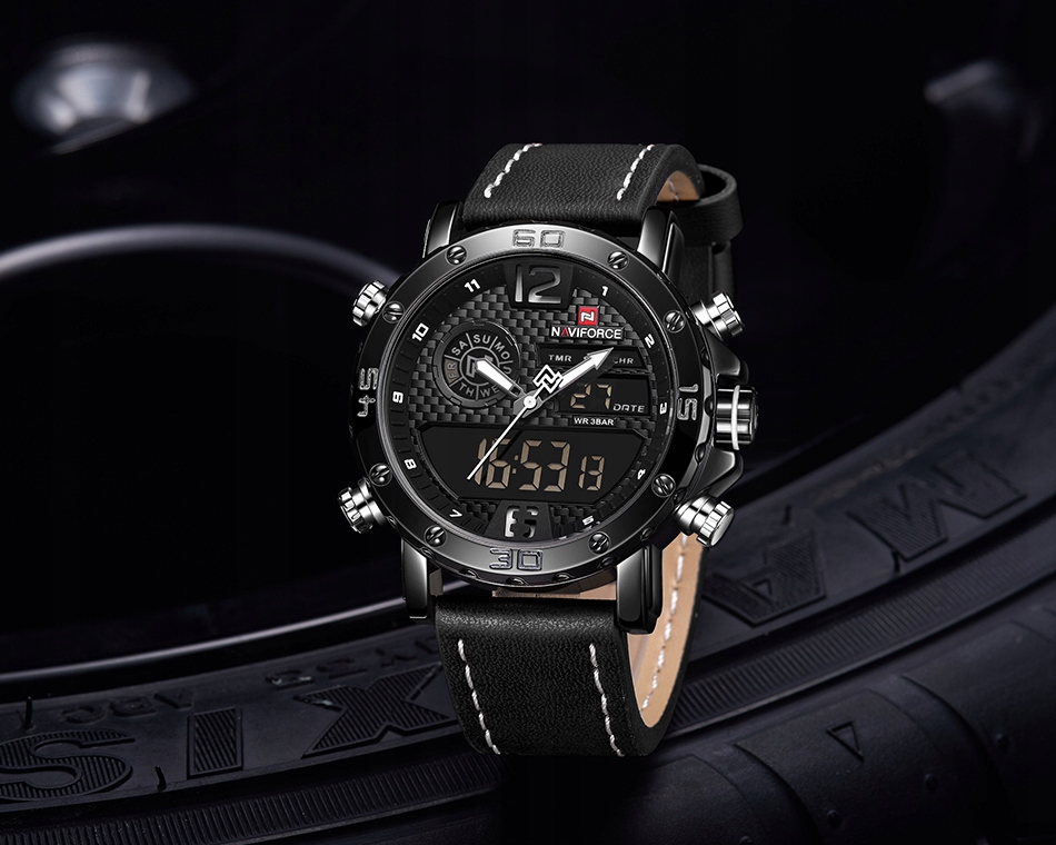Zegarek męski NAVIFORCE MILITARNY Z PODŚWIETLENIEM Skóra 5 MODELI ORG GWAR Mechanizm kwarcowy
