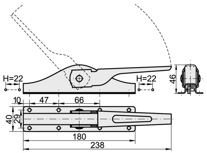 ZASUWA GARAŻOWA, KLAMKA RĄCZKA RYGLOWA DO BASKWILI Długość 25 m
