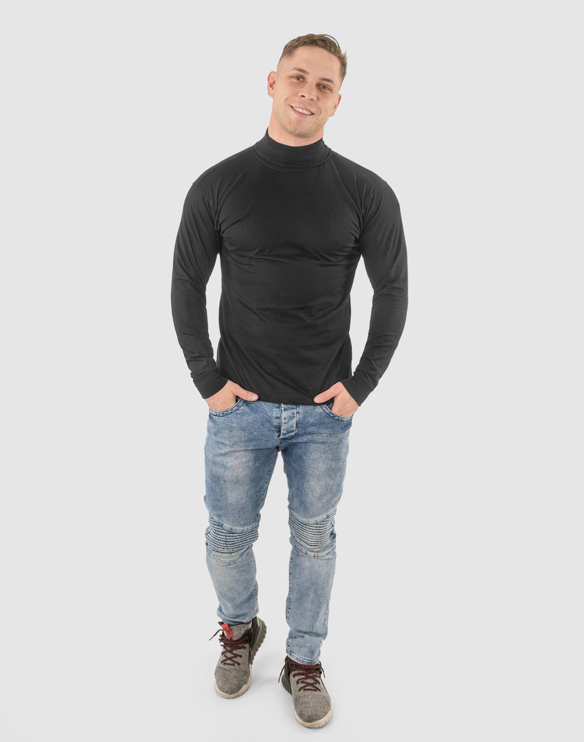 Elegancki Sweter Golf Męski Golfy WXM r XXL czarny Dekolt golf