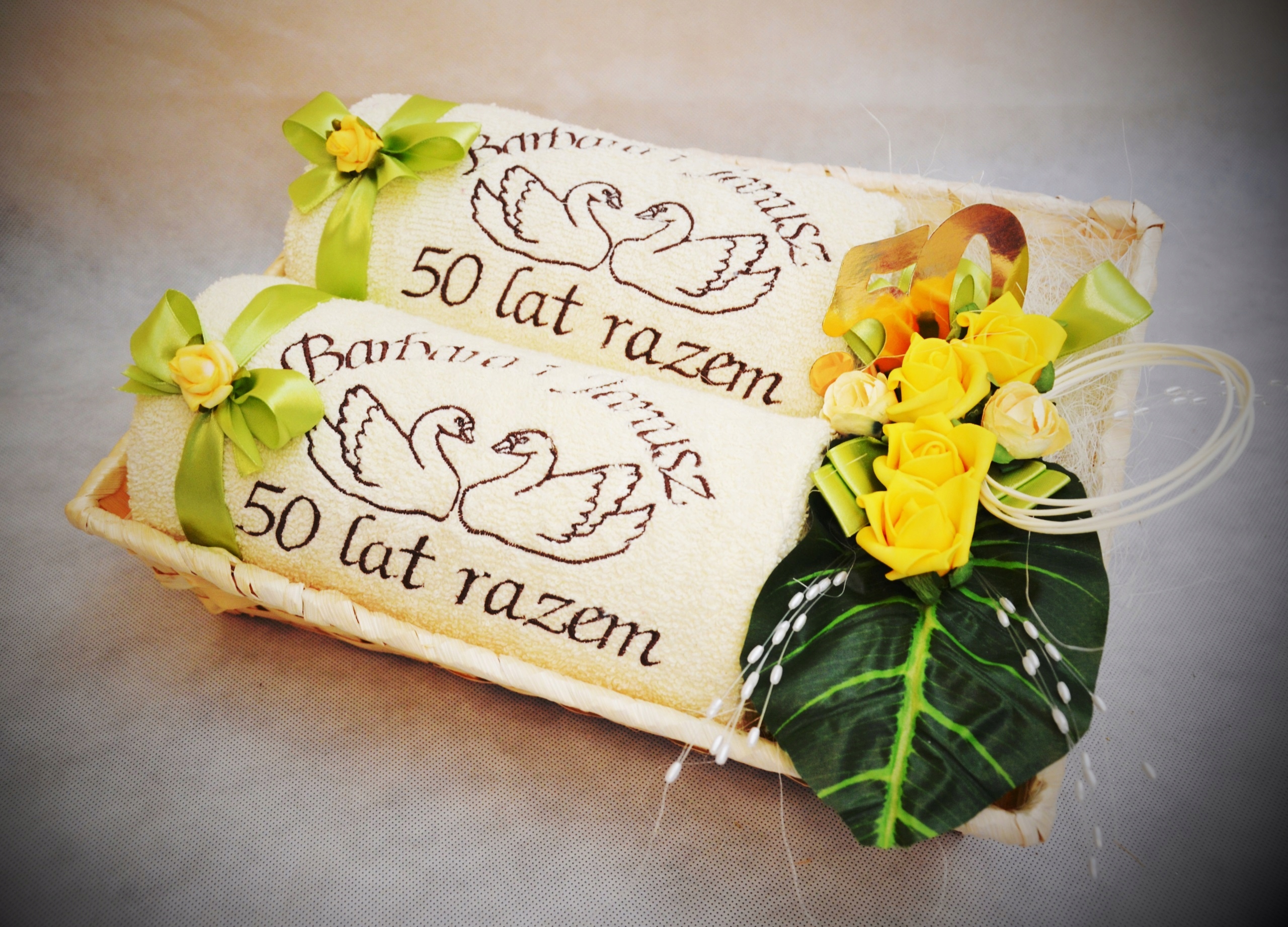 Prezent na 25 50 Rocznicę Ślubu Ręczniki z Haftem Kolor wielokolorowy