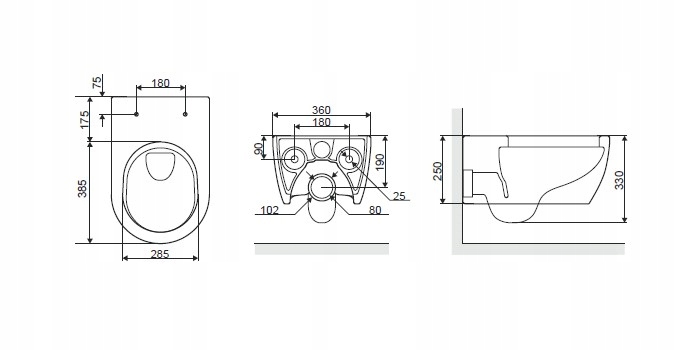 MISKA BEZRANT. WISZĄCA WC DOTO PURE-RIM 54 545x360 Skład zestawu miska + deska
