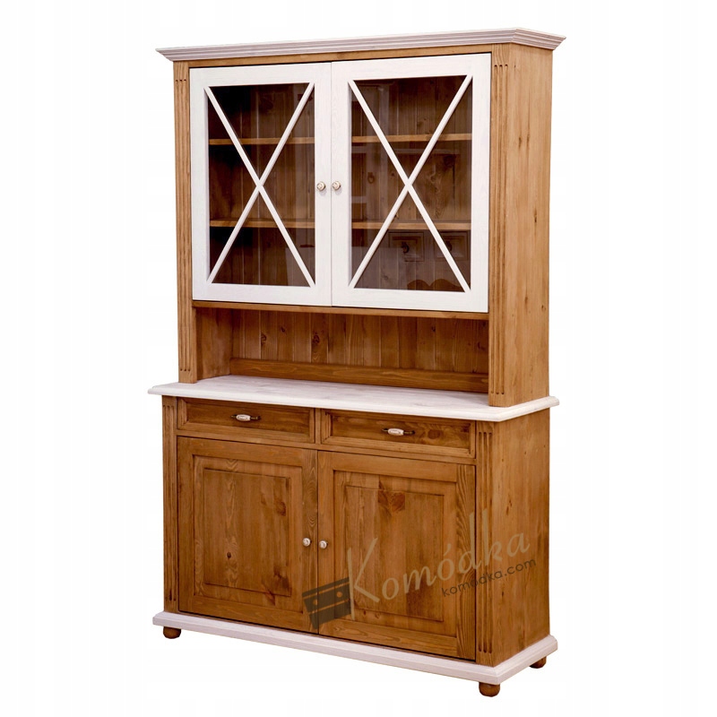 Kredens drewniany biały woskowany rustykalny KR2HX Głębokość mebla 43 cm