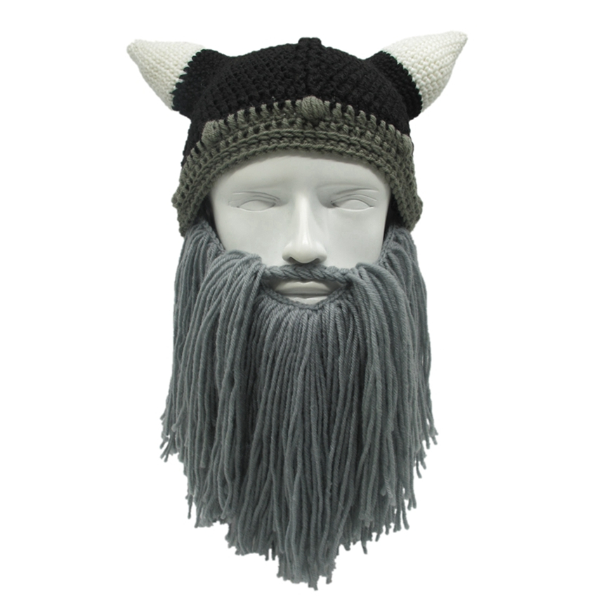 

Czapka Wikinga Viking Z Brodą Rogami Szara