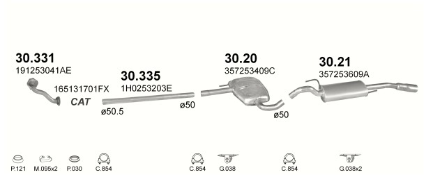 TŁUMIK ŚRODKOWY VOLKSWAGEN PASSAT 30.20 Numery katalogowe zamienników BOSAL 233-487