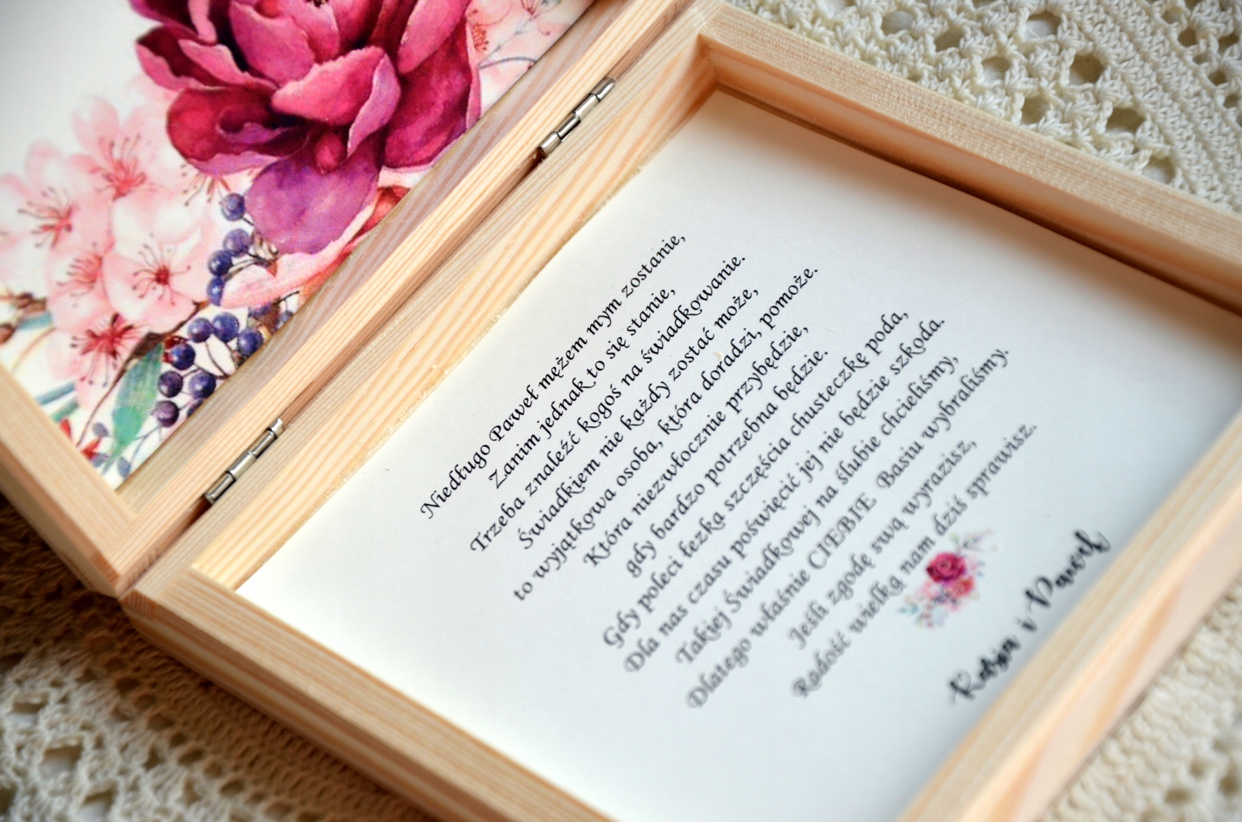 Zaproszenie ślubne dla świadków w pudełku Kolor dominujący ecru