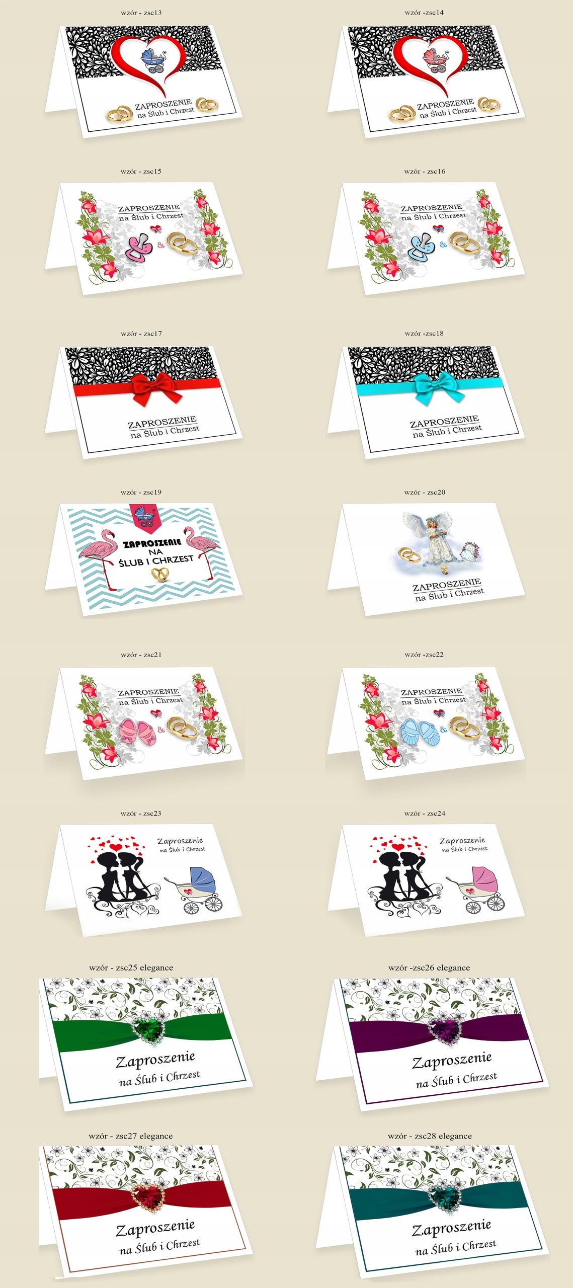 Zaproszenia na CHRZEST i ŚLUB 2 w 1 + KOPERTA Kształt prostokątny