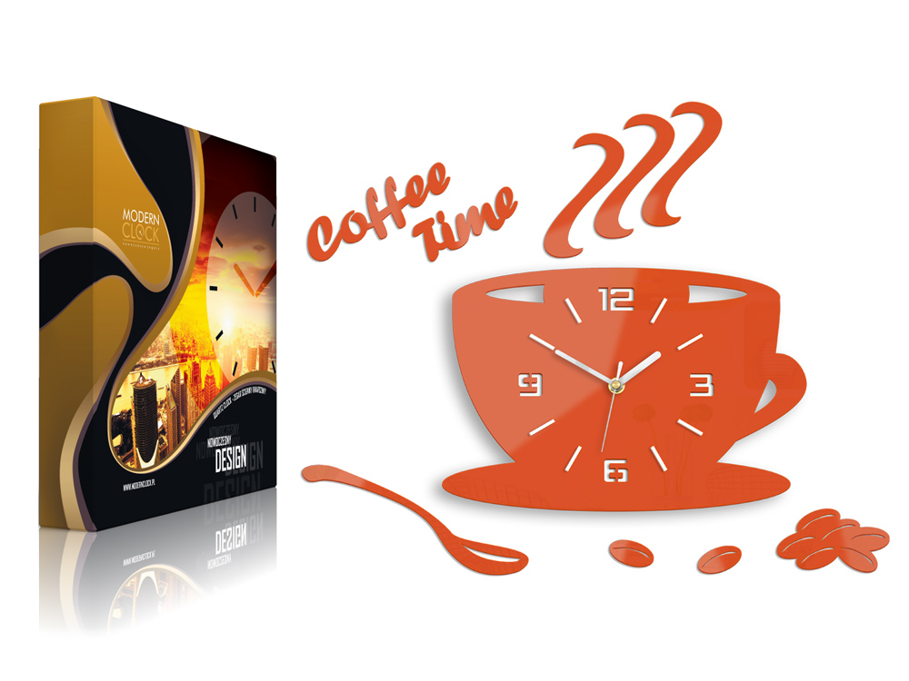 

Kuchenny zegar Orange ścienny Filiżanka Efekt 3D