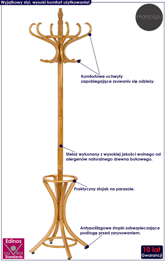 WIESZAK PODŁOGOWY DREWNIANY STOJAK UBRANIA = OLCHA Marka Elior