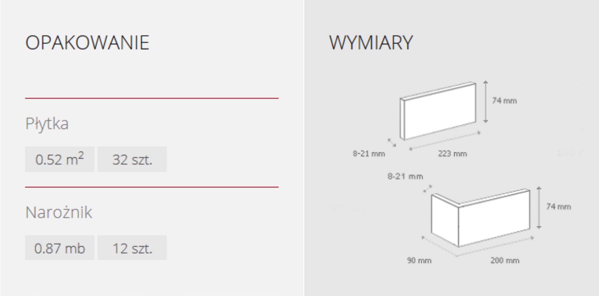 CEGŁA Z FUGĄ loft Stegu BOSTON KOLORY WEW i ZEW Typ dekor