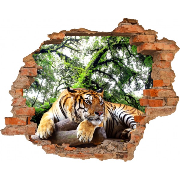 

Fototapeta 3D Tygrys Dziki Kot Dziura W Ścianie
