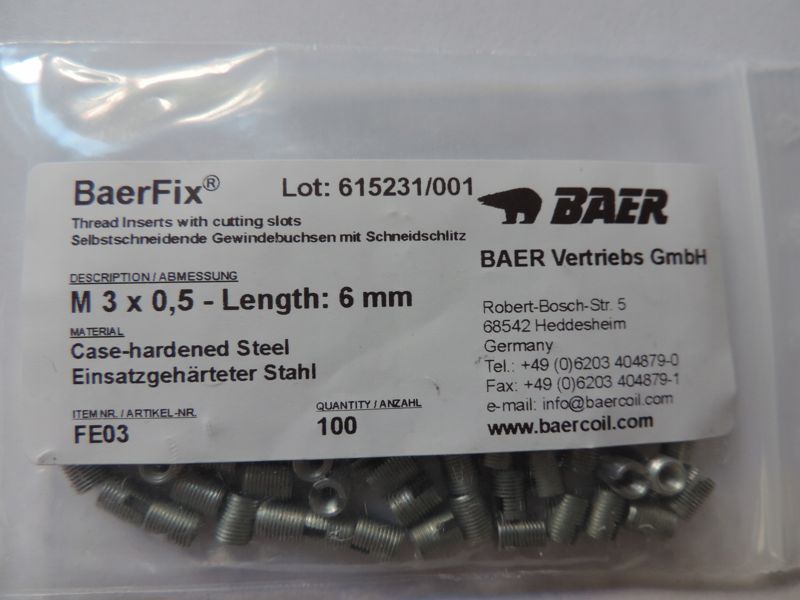 Tulejki zerwany napraw gwint M3 x 0,5 dł 6mm kpl Marka inna