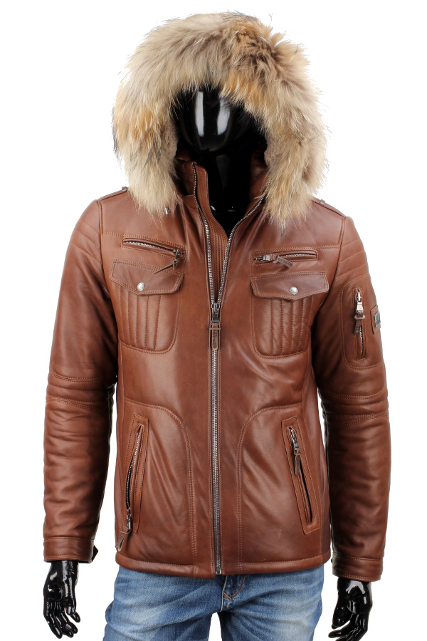 Kurtka Skórzana Ocieplana Męska DORJAN PTR216 XXL Kolor brązowy