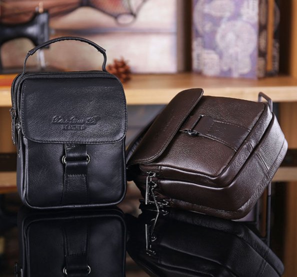 MĘSKA TORBA NA RAMIĘ MAŁA SKÓRZANA SASZETKA NERKA Kolor brązowy