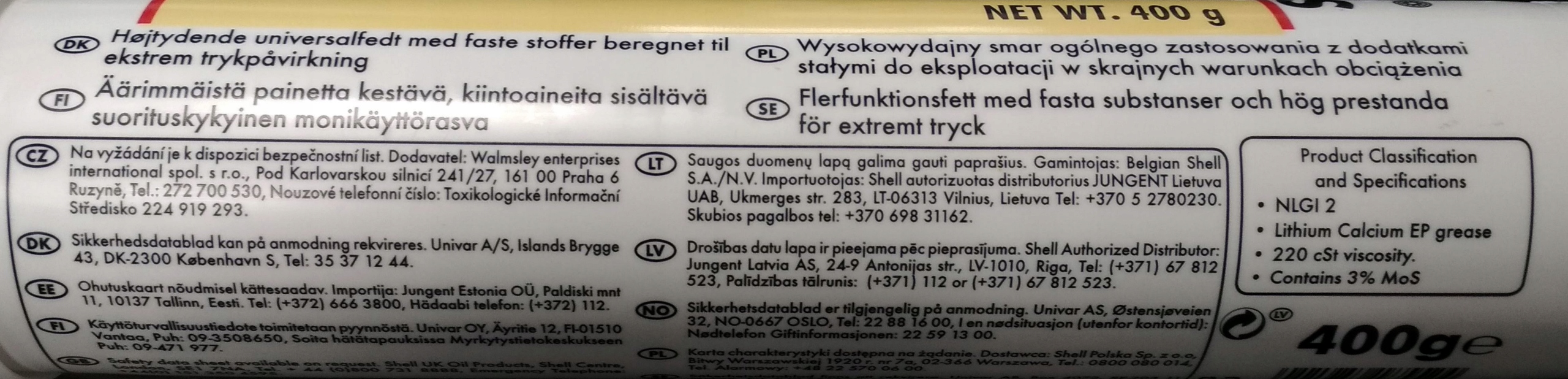 SMAR DO KOPAREK SHELL GADUS S2 V220AD 2 400G Rodzaj towot