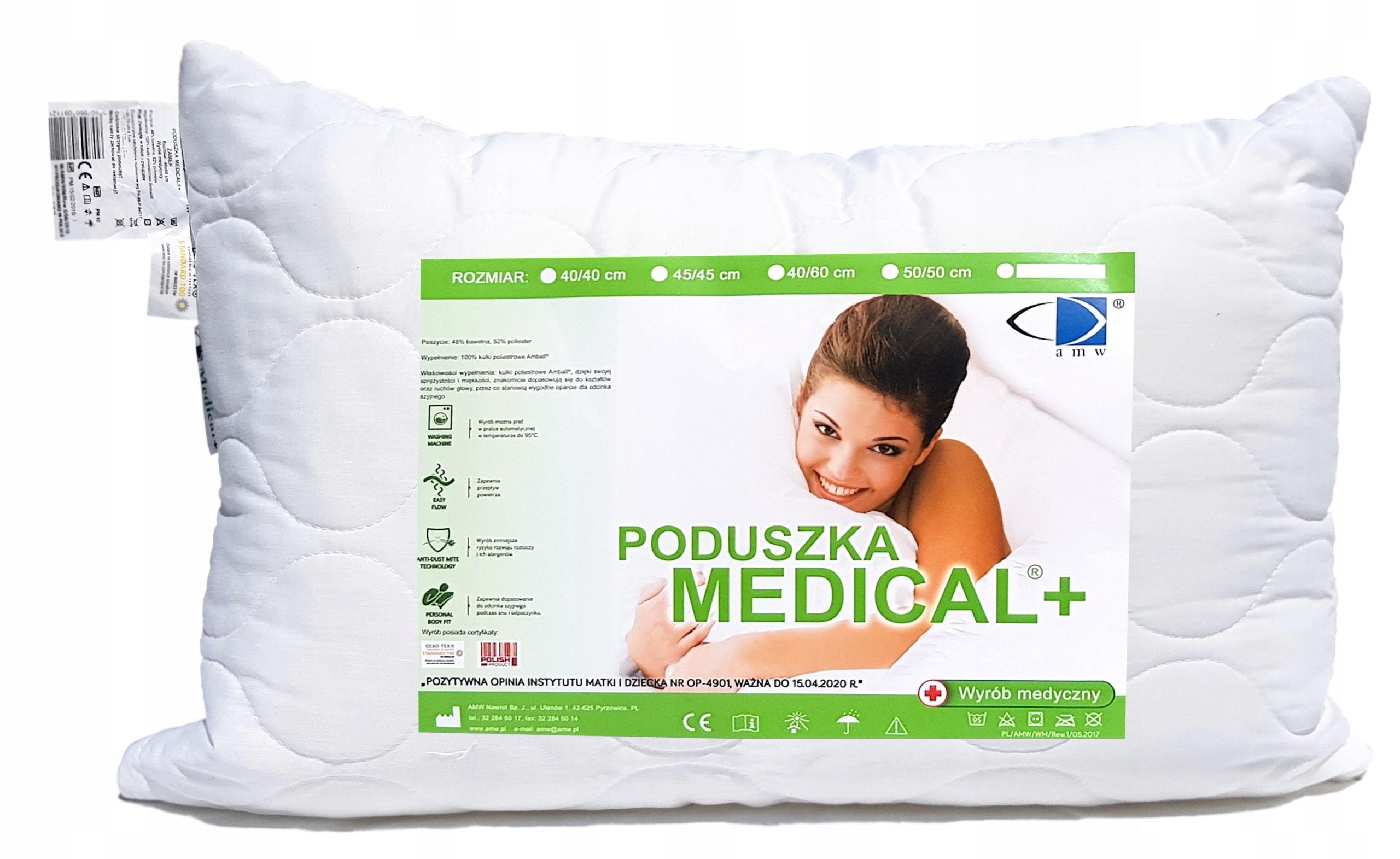 PODUSZKA 60X70 ANTYALERGICZNA MEDICAL GRUBA ZAMEK 70X60 BIAŁA 95°C