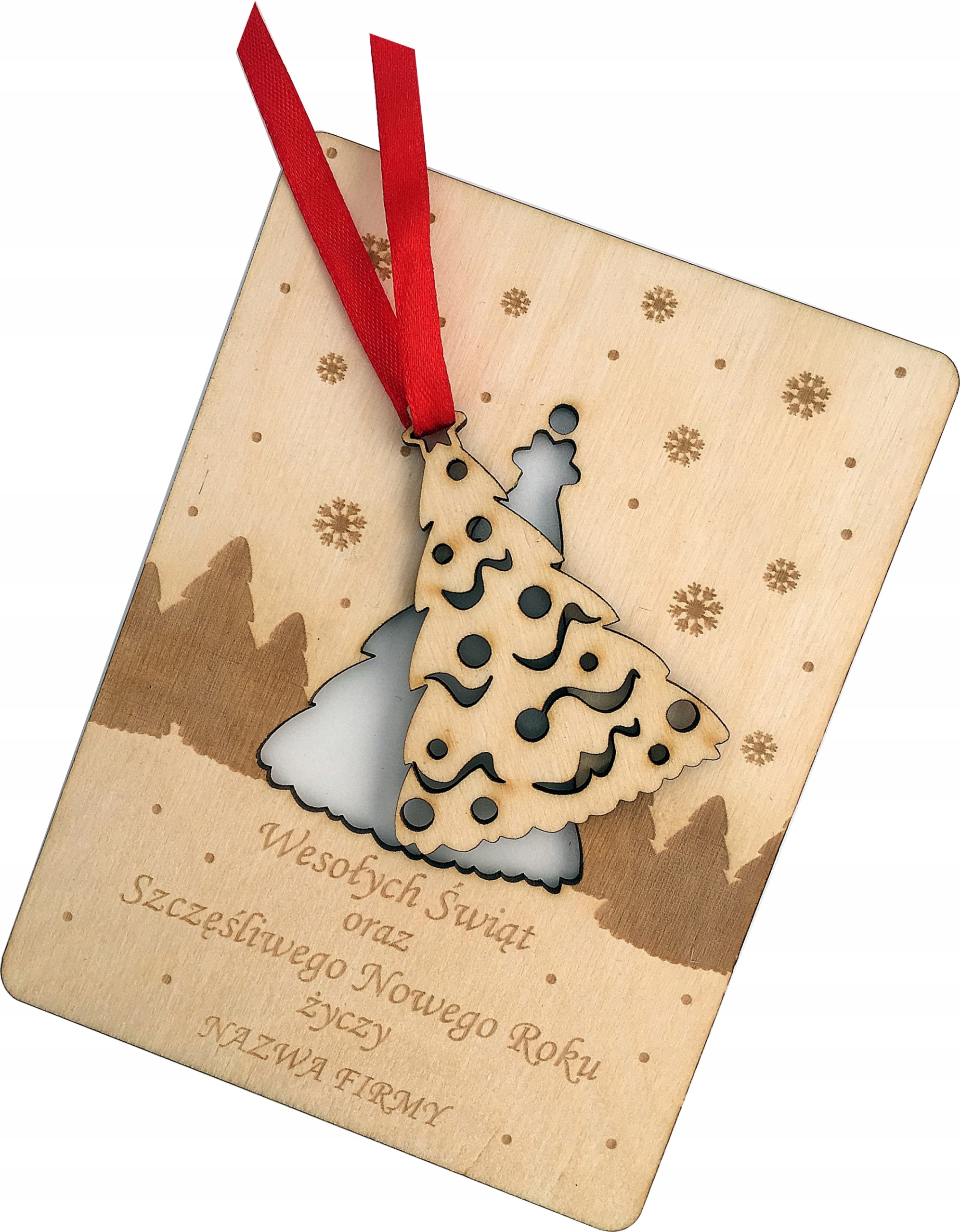KARTKA ŚWIĄTECZNA drewniana z OZDOBA choinka #2 Marka inna