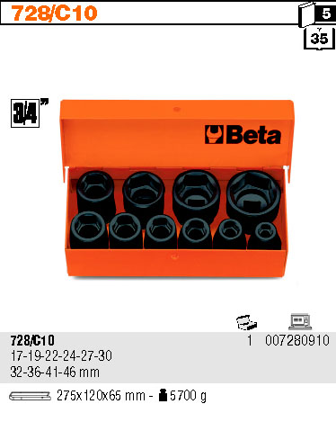 ZESTAW NASADEK UDAROWYCH 17-46MM BETA 728/C10 10EL EAN (GTIN) 8014230029900