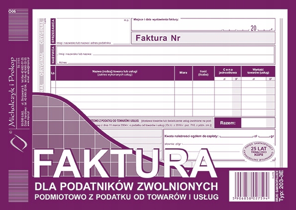 

Nowość! Faktura dla zwolnionych z Vat A5 203-3E