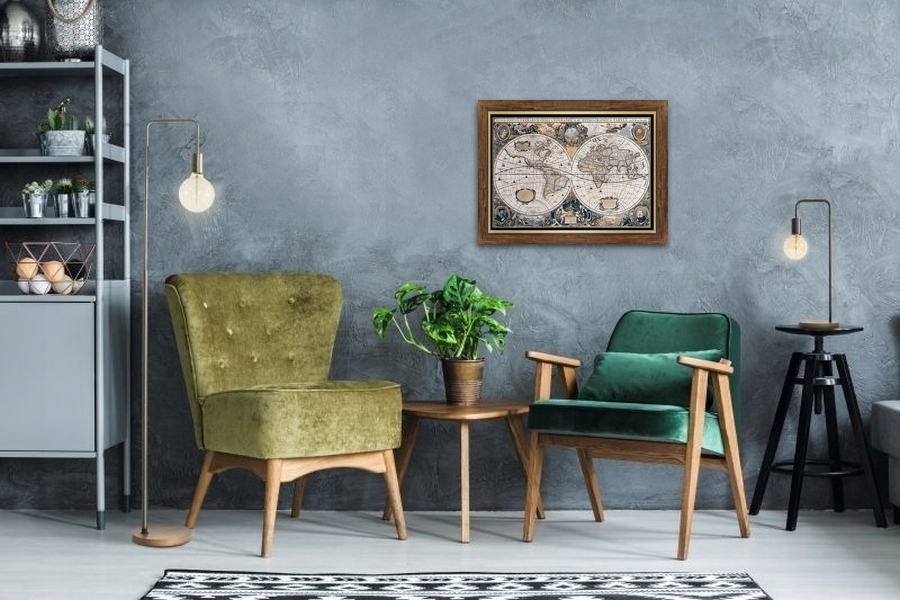 obraz MAPA ŚWIATA W RAMIE NA PŁÓTNIE ŚWIAT Kod producenta 65362627r