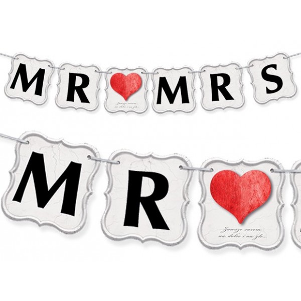 

Baner dekoracja ślubna zawieszka Mr Mrs