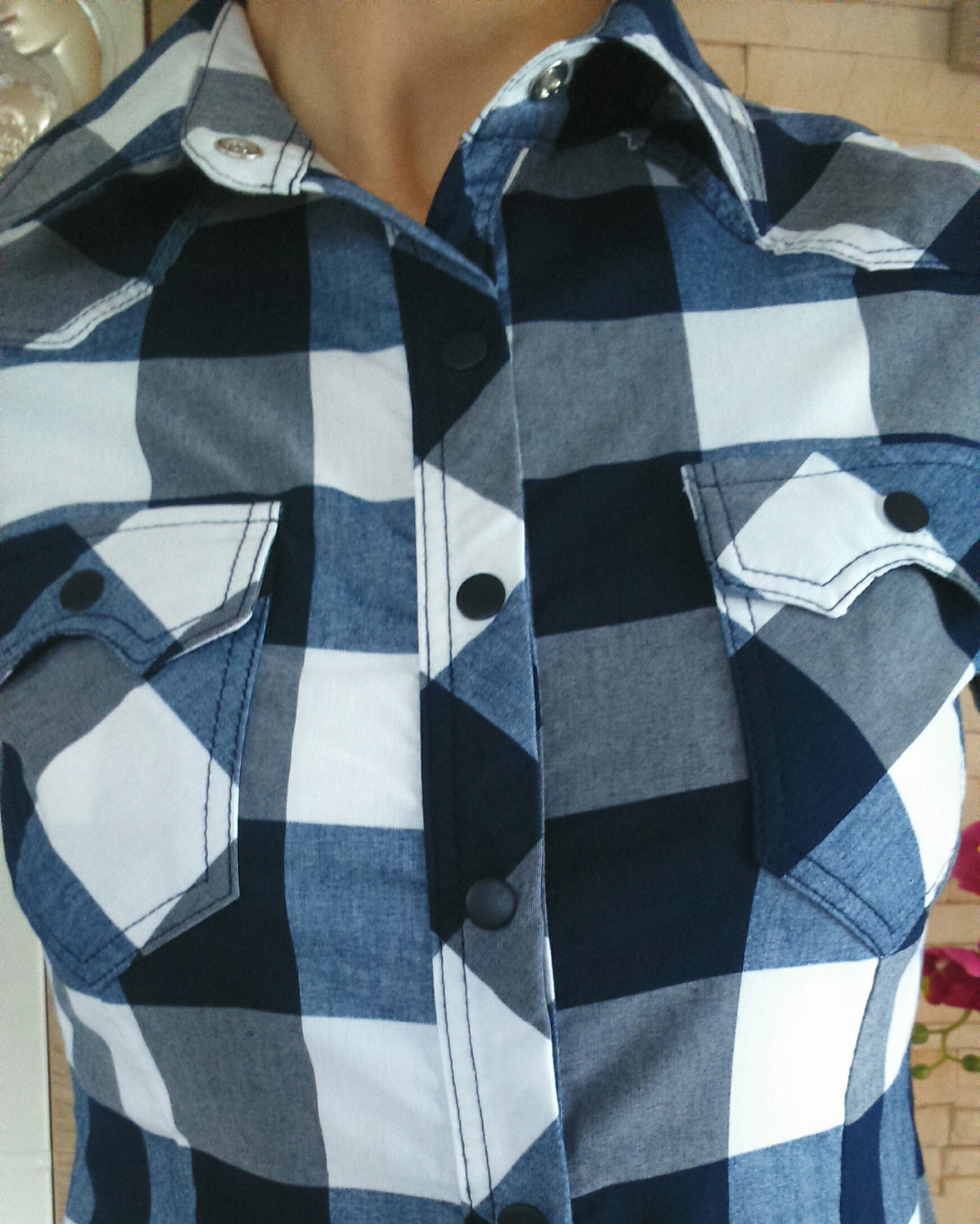 Koszula w dużą kratę biało granatowa Rozmiar 44