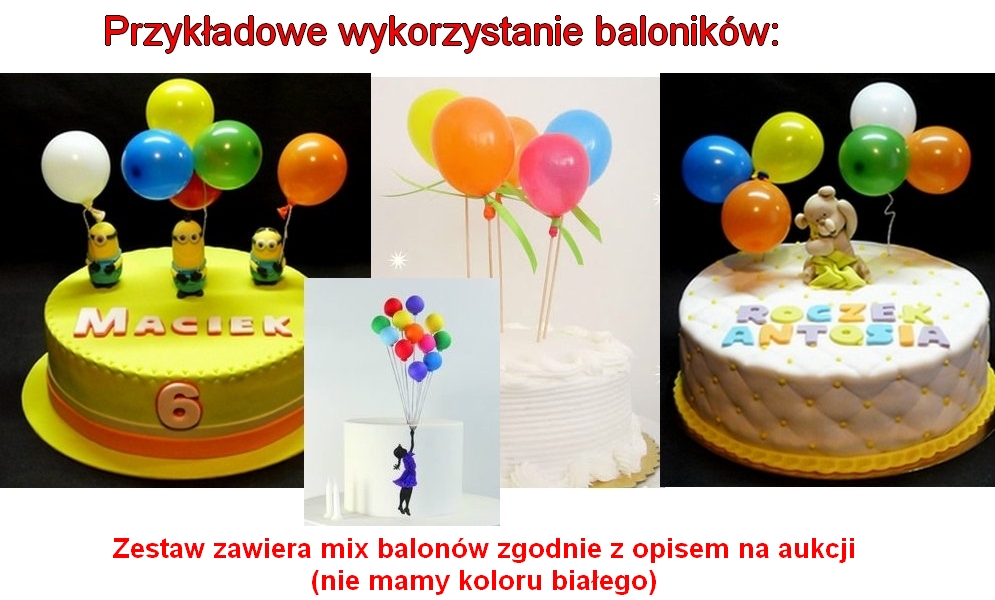 BALONY BALONIKI NA TORT 50 SZTUK MIX 5 KOLORÓW Nazwa handlowa BALONIKI DEKORACYJNE NA TORT