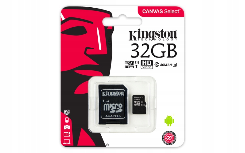  покоління Kingston 32GB MICRO SD C10 + ADAPTER Card Capacity 32GB 