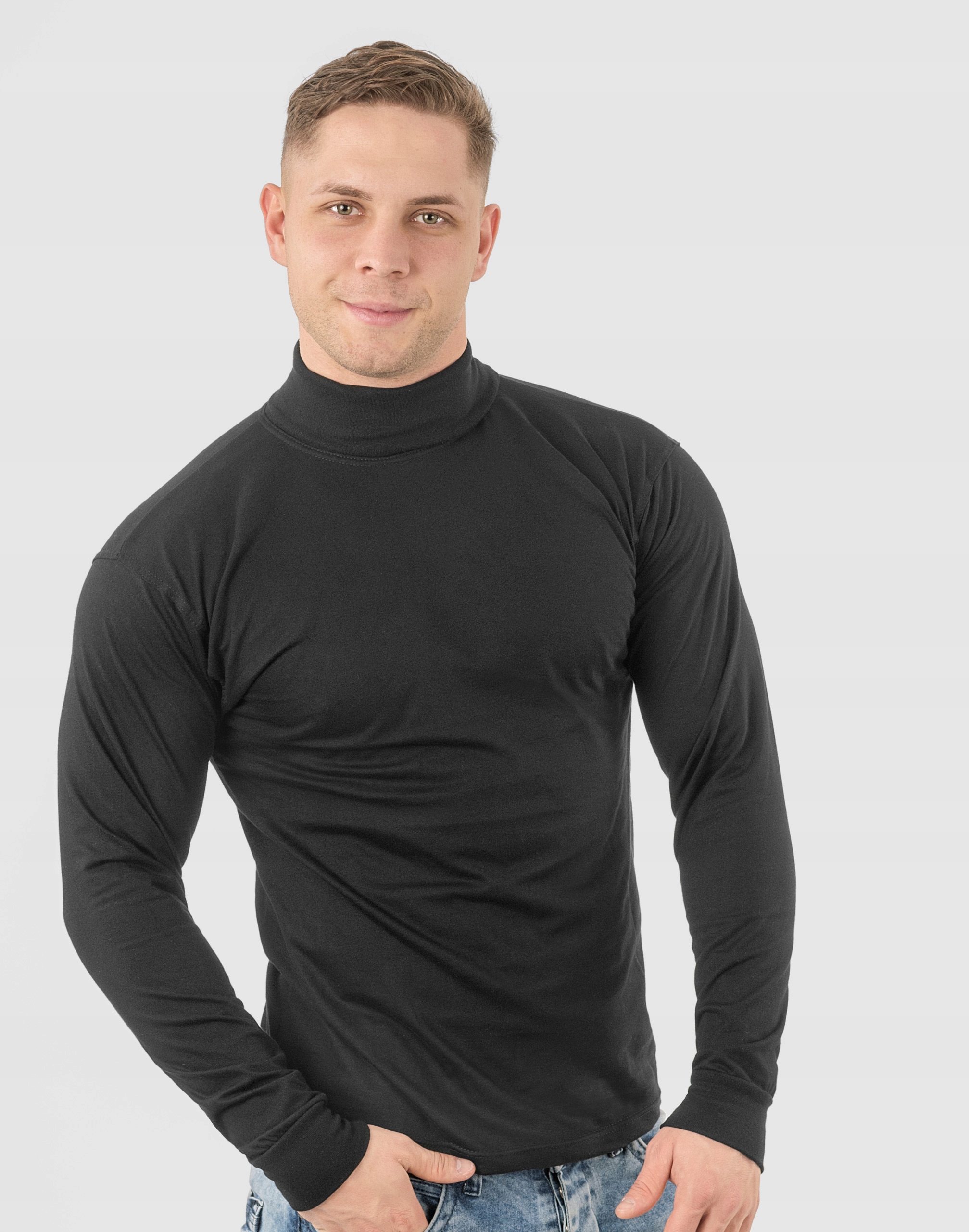 Elegancki Sweter Golf Męski Golfy WXM r XL czarny Materiał dominujący bawełna