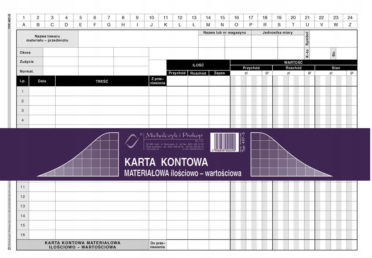 

Karta Kontowa Materiałowa ilość-wartość A5 437-3