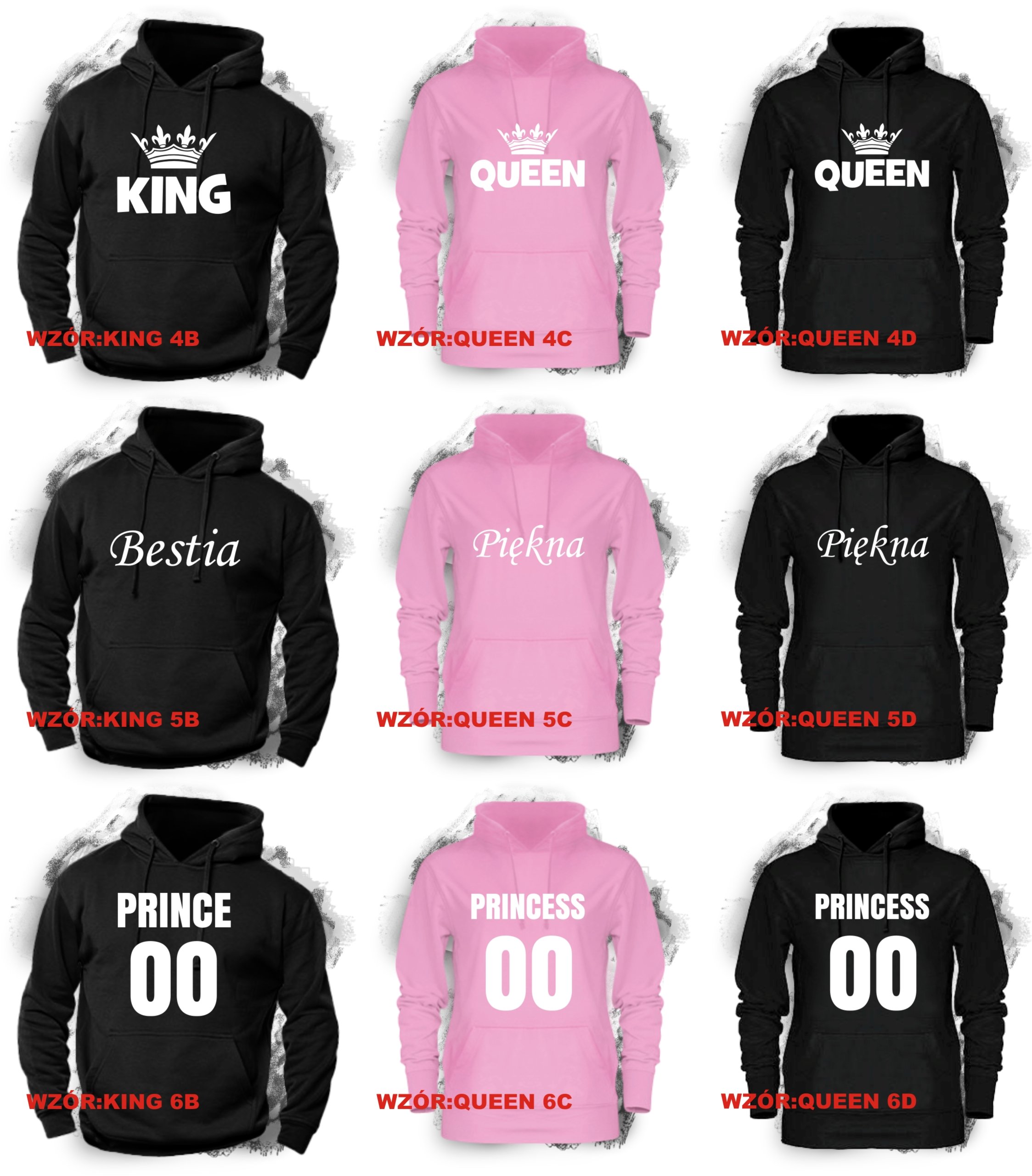 Bluza z kapturem KING QUEEN bluzy dla PAR MR MRS Rozmiar 40