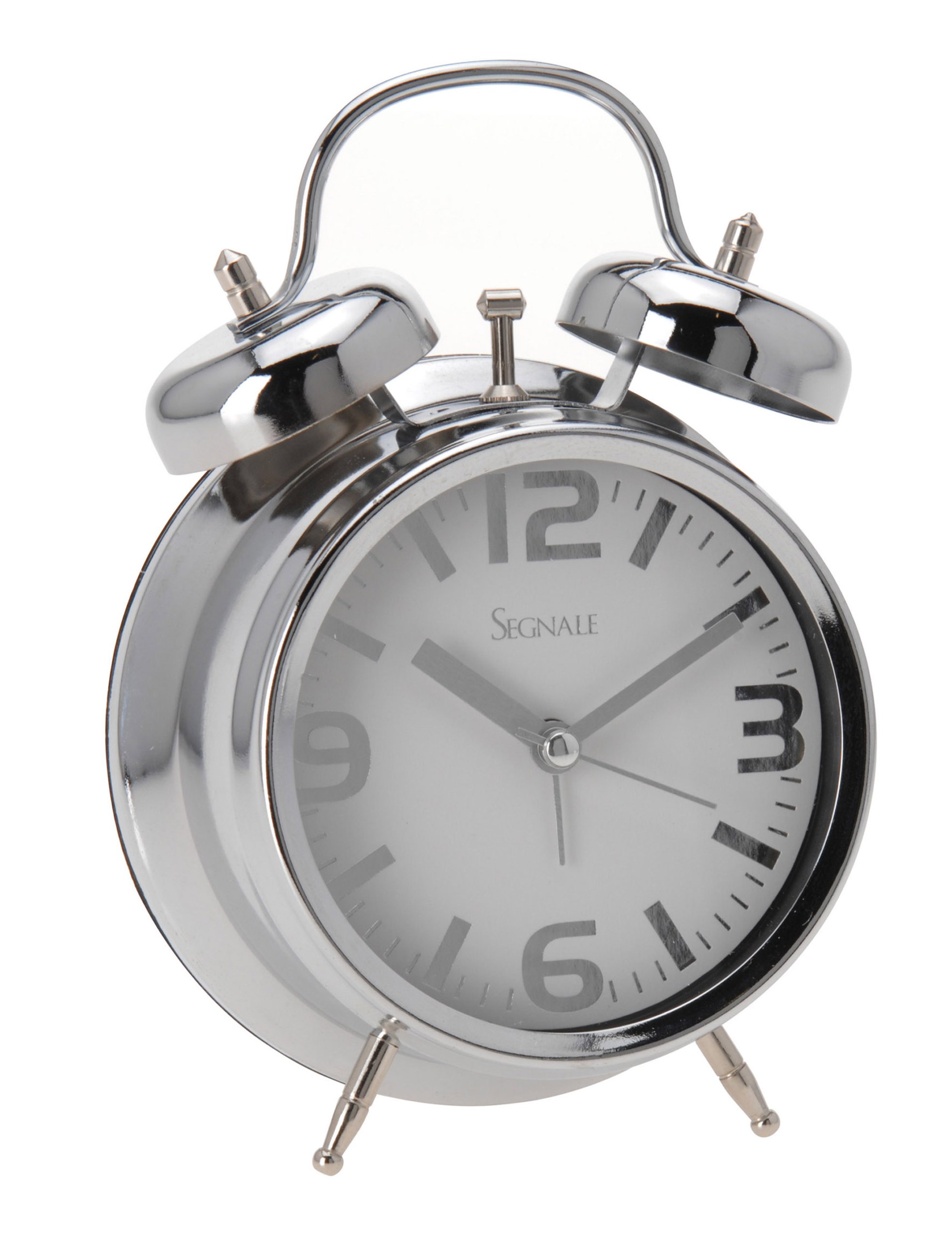 

Budzik srebrny metalowy biała tarcza 18 cm