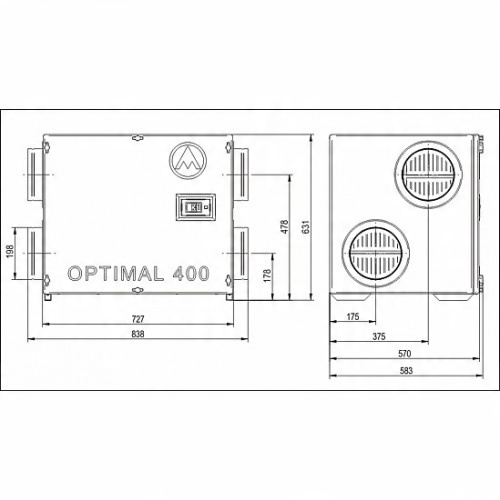  Рекуператор Optimal 400 by PASS Dospel вага продукту з упаковкою 80 кг 