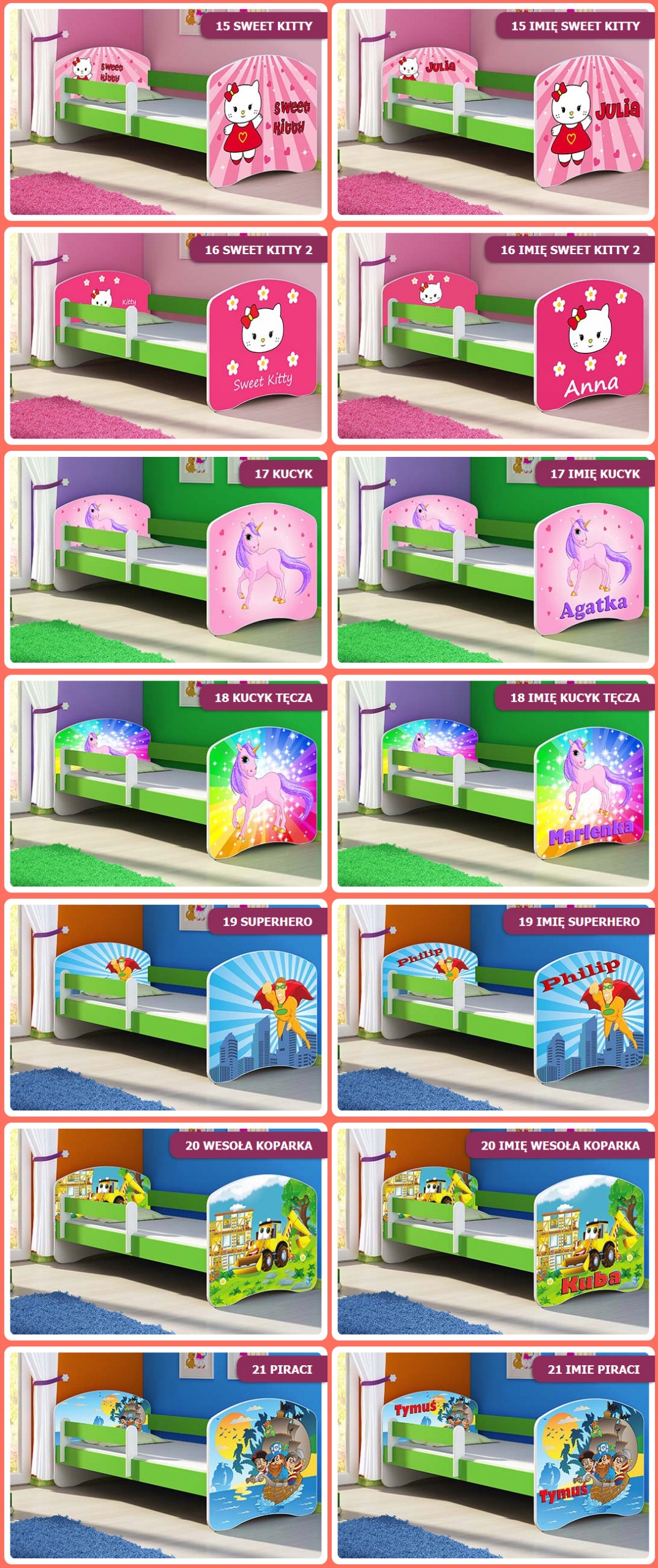 Łóżko dziecięce 180X80 + materac ZIELONE ACMA Szerokość 85 cm