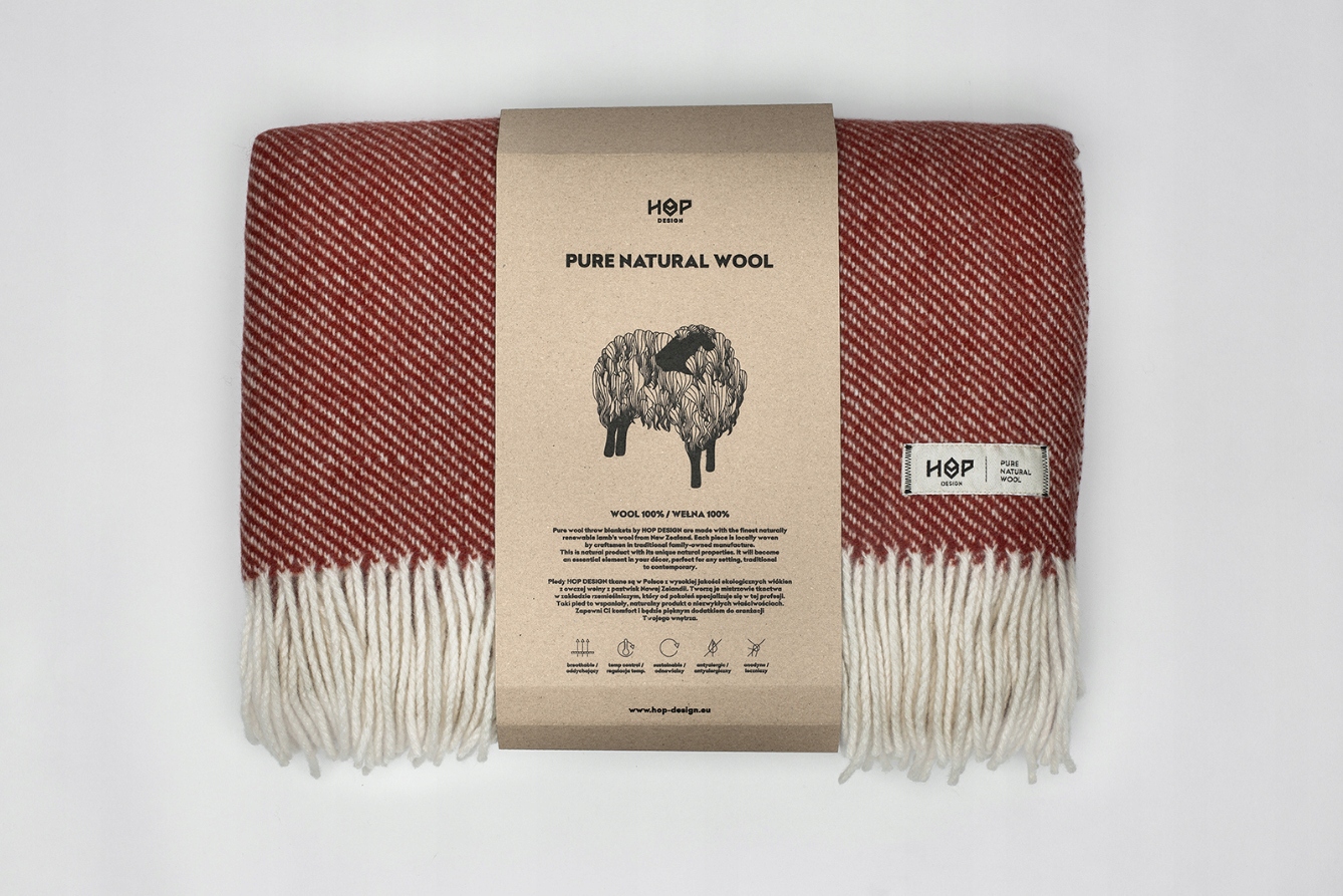 

Koc Ruru Hop Design czysta wełna 145x205 czerwony