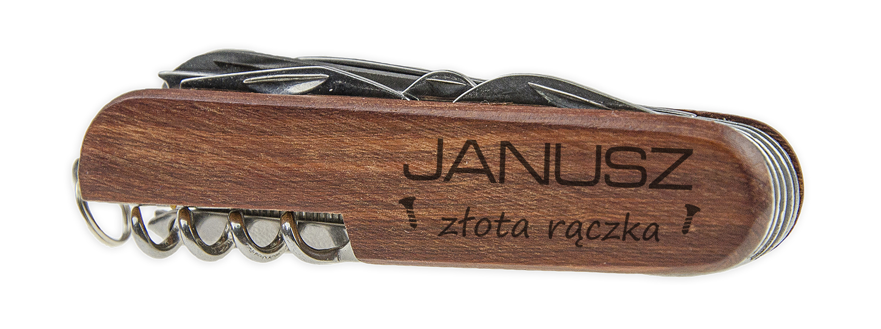SCYZORYK MULTITOOL Z IMIENIEM NA DZIEŃ CHŁOPAKA PREZENT Z GRAWEREM Materiał rękojeści drewno