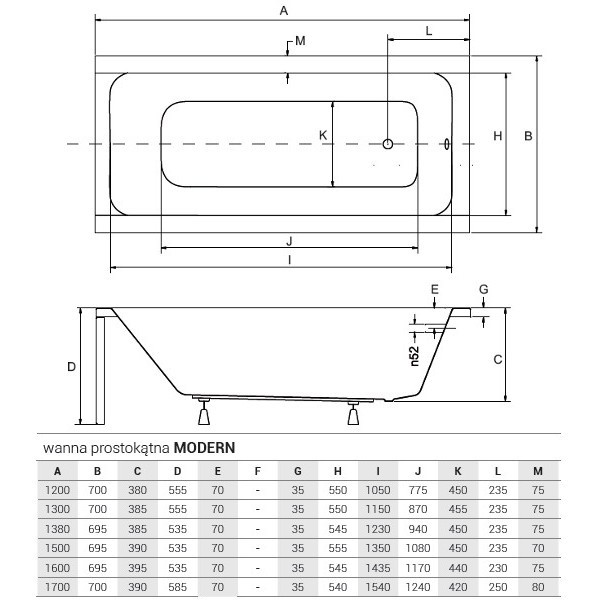 BESCO MODERN WANNA 170x70 OBUDOWA AKRYLOWA SYFON Kod producenta WAM-170-MO