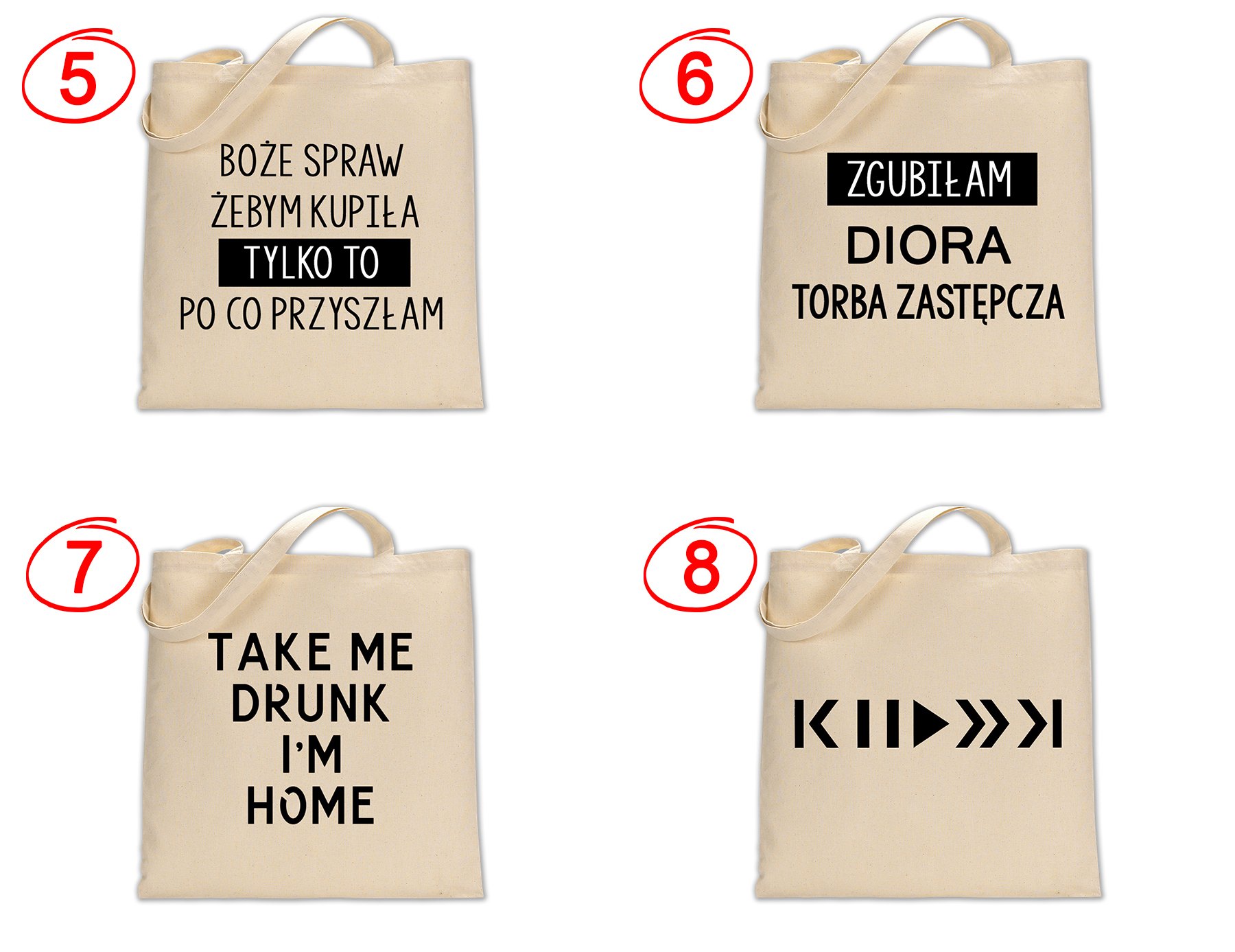 TORBA EKO TOREBKA Z NADRUKIEM NAPISEM WZORY Wielkość duża (mieszcząca A4)