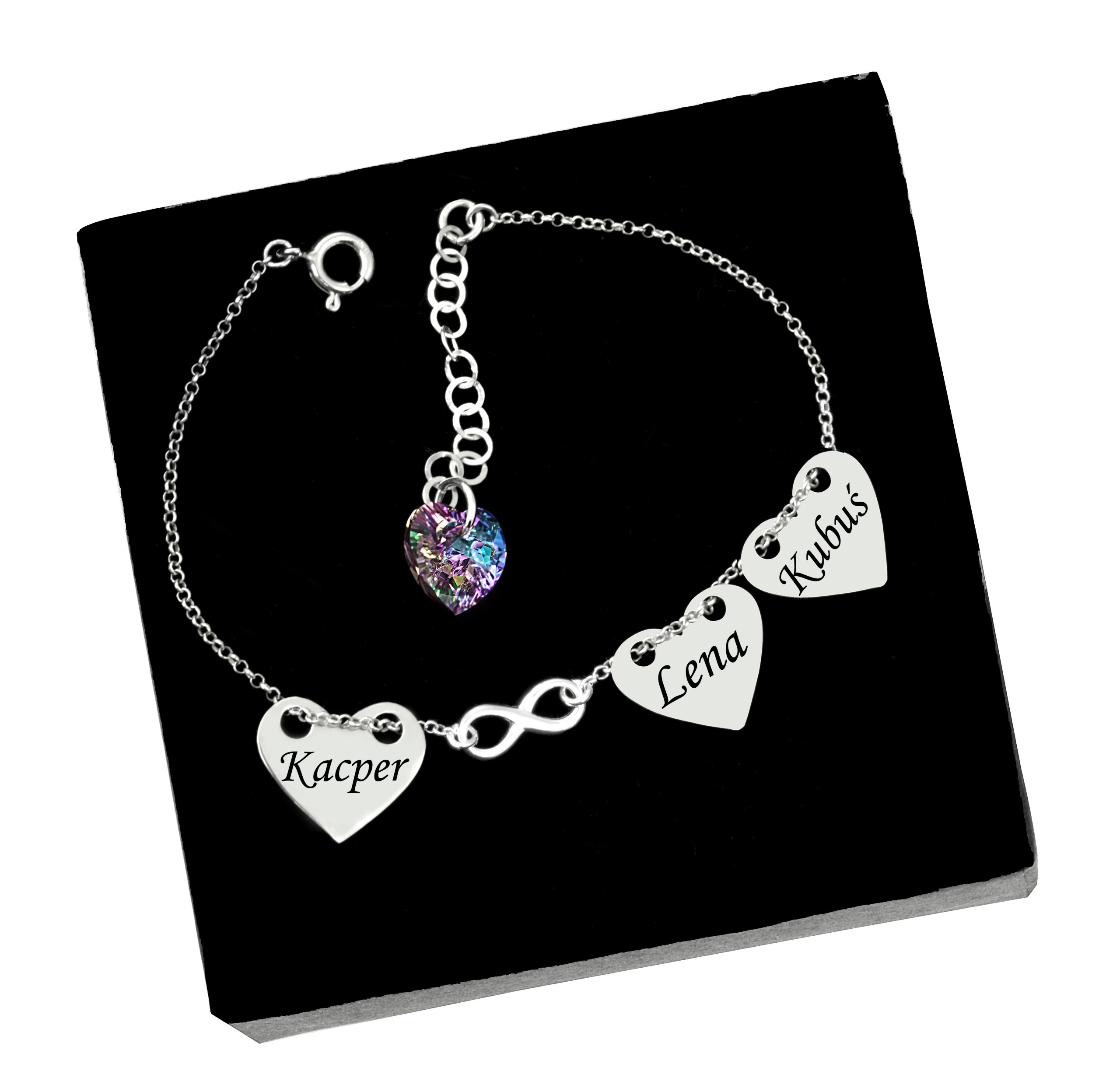 

Bransoletka Trzy Serca Infinity Swarovski Grawer