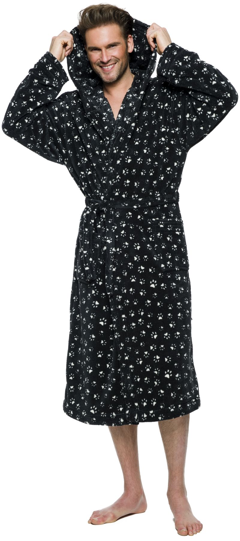 ŁAPKI MIŁY DŁUGI SZLAFROK MĘSKI Z KAPTUREM M Płeć mężczyzna