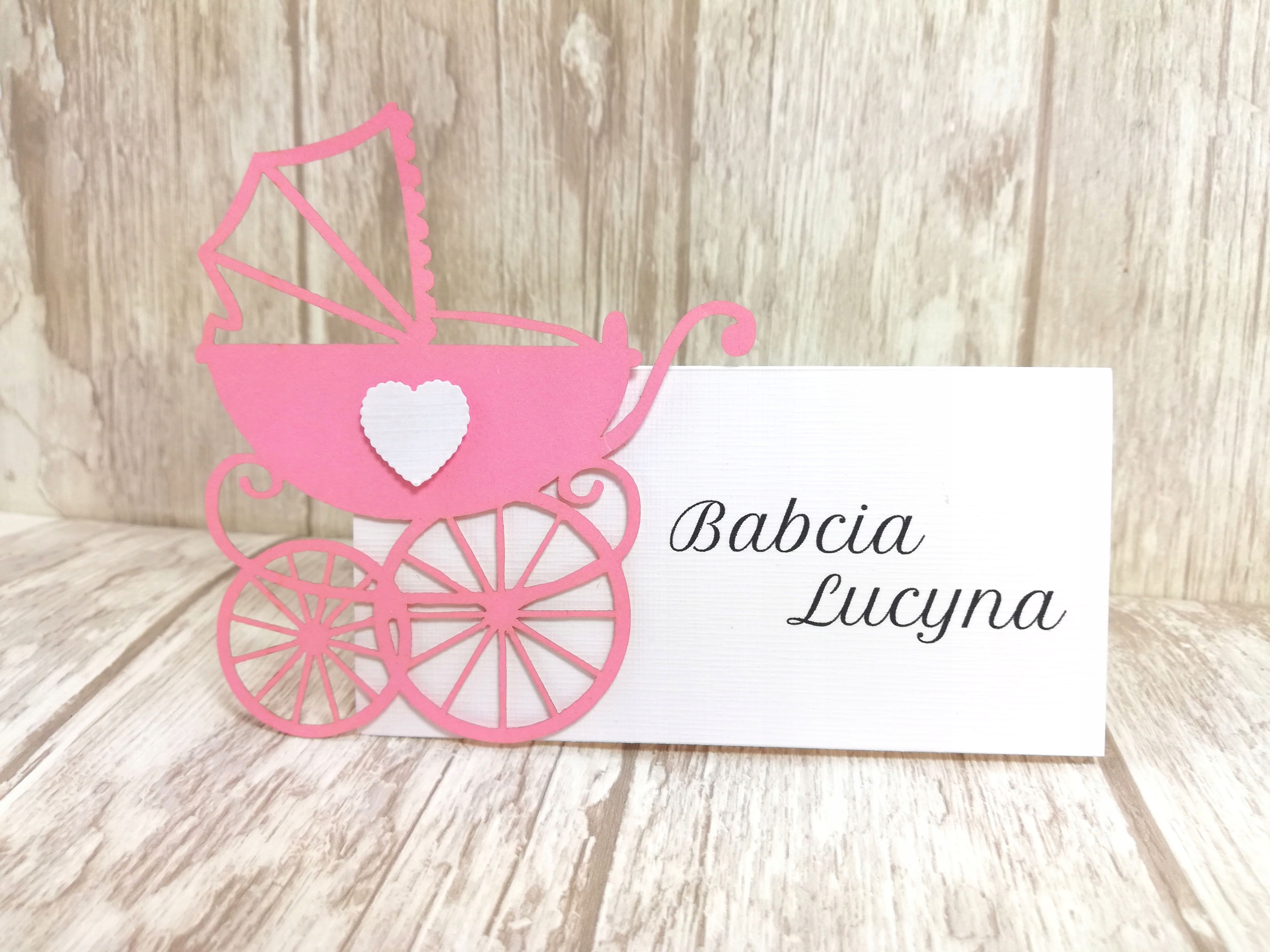 Winietki,wizytówki na Chrzest Święty, Roczek WÓZEK Wysokość produktu 8.5 cm