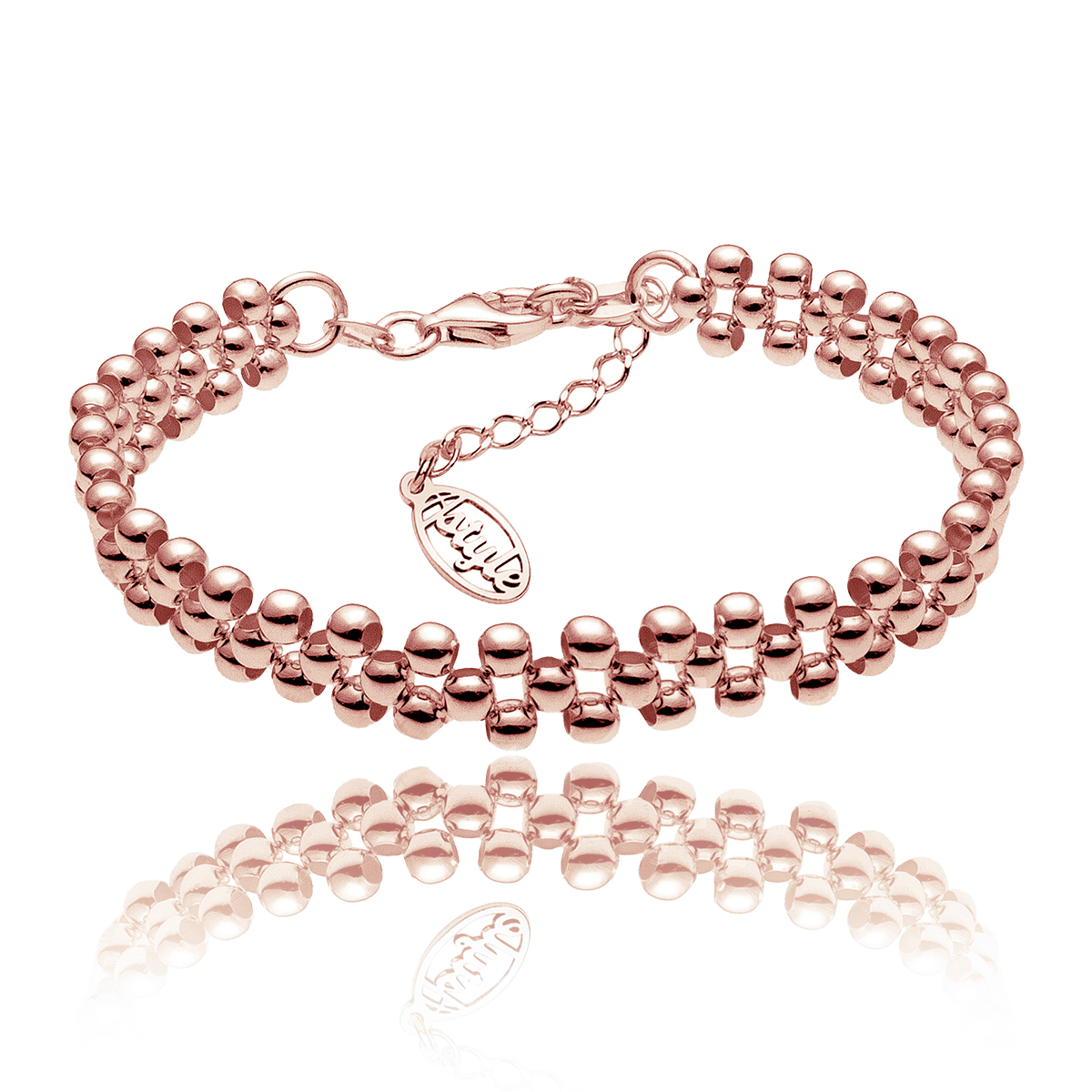 Náramek ze stříbrných kuliček, růžové zlacení