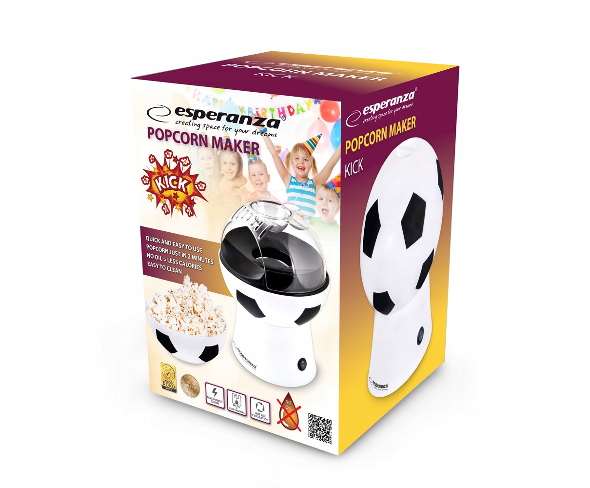 DOMOWE URZĄDZENIE MASZYNKA DO ROBIENIA POPCORNU BEZ TŁUSZCZU PIŁKA NOŻNA Kolor dominujący biały