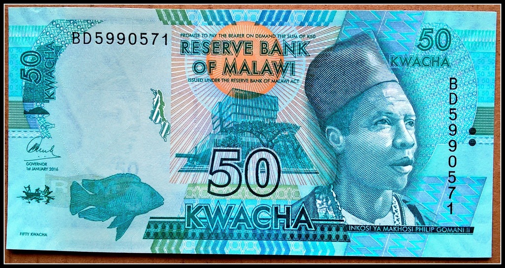 Banknot Malawi 50 Kwacha 2016r. UNC