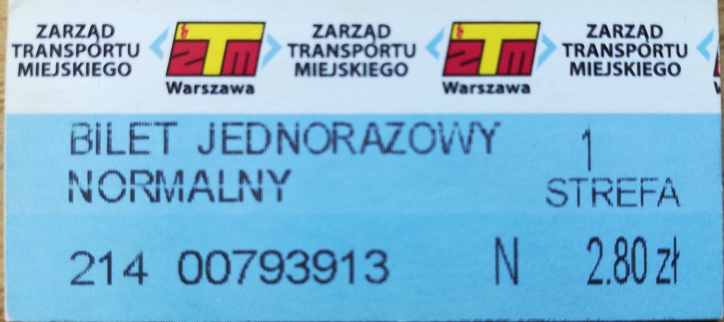 ZTM Warszawa - Bilet jednorazowy N - strefa 1