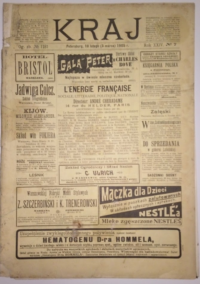 KRAJ 1905 REWOLUCJA WOJNA JAPOŃSKA REKLAMA ROSJA