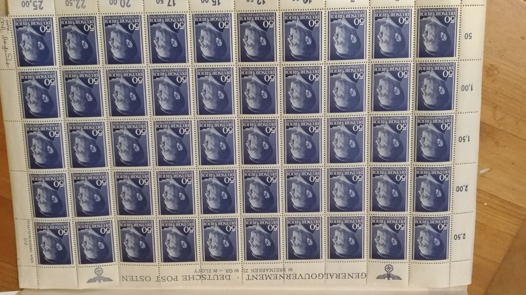 Arkusz znaczków z III Rzeszy II wojna światowa 50g