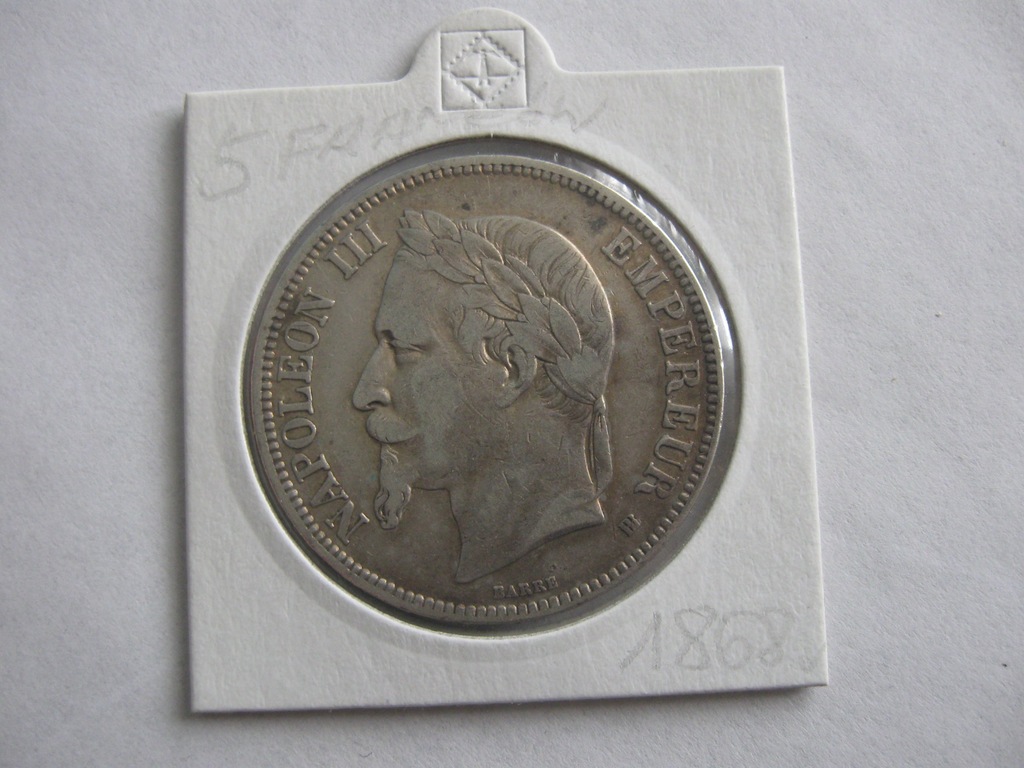 FRANCJA 5 FRANKÓW 1868 R--NAPOLEON III
