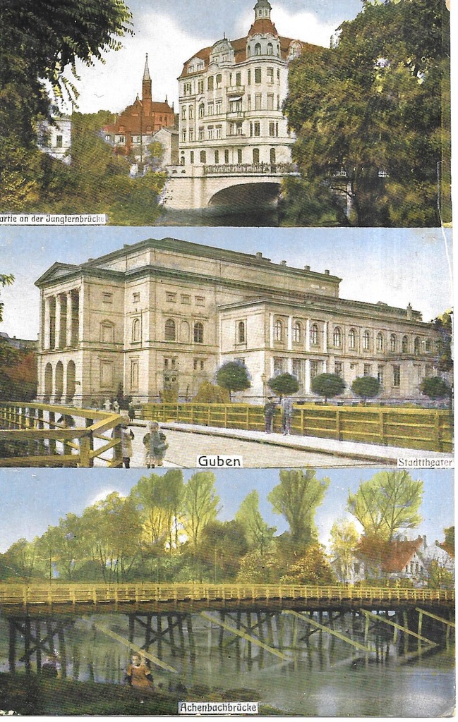 Guben - Gubin, Teatr Miejski i mosty 1916