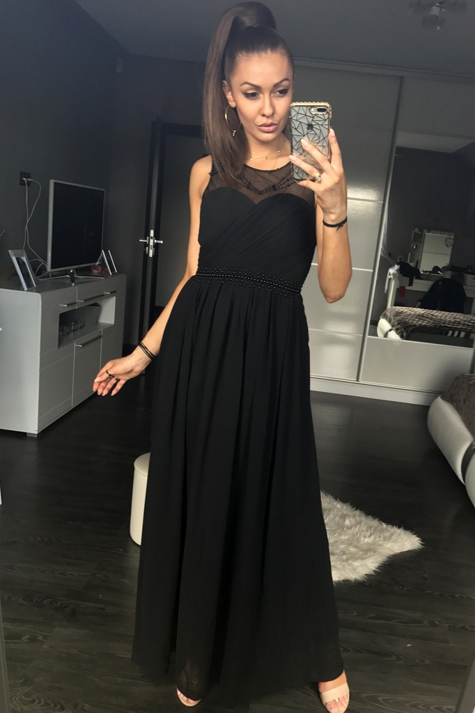 Długa suknia typu MAXI z siateczką - czarna M