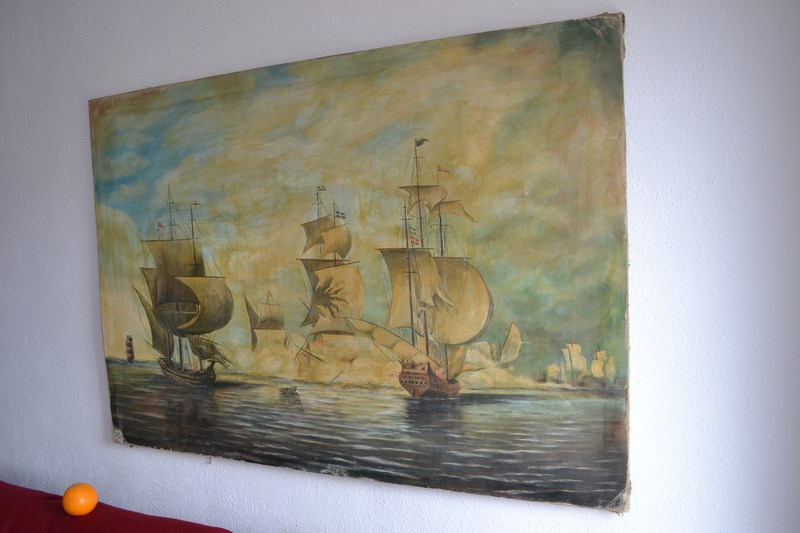 BITWA POD OLIWĄ OGROMNY OBRAZ MALOWANY NA PŁÓTNIE.